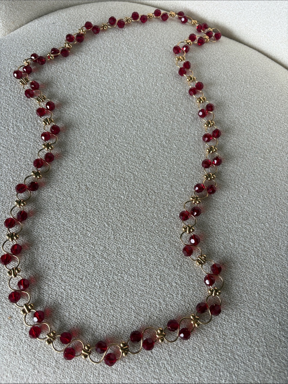 Vintage Gold & Ruby Red Beaded Women's Necklace